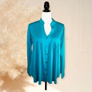 Papa Vancouver Loose Fit Button Down Flowing Blouse Size S Teal Blue